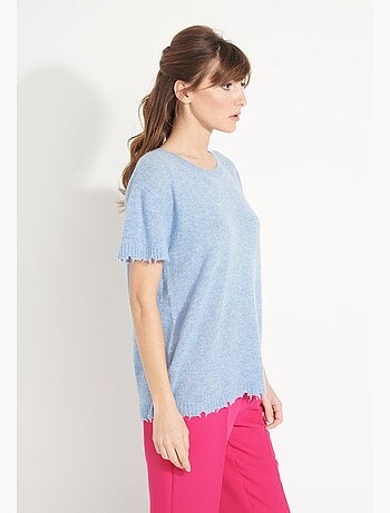 T-shirt col rond femme 100% cachemire déjaugé - AVA 6