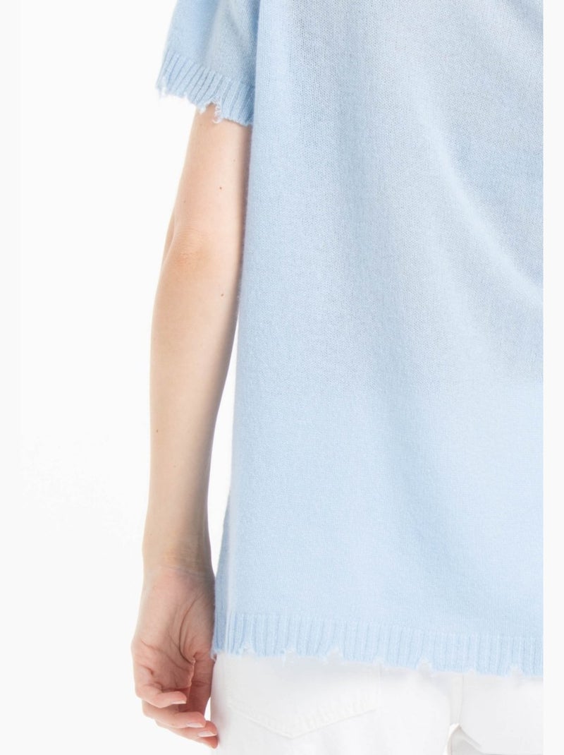 T-shirt col rond femme 100% cachemire déjaugé - AVA 6 Bleu ciel - Kiabi