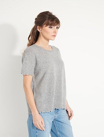 T-shirt col rond femme 100% cachemire déjaugé - AVA 6