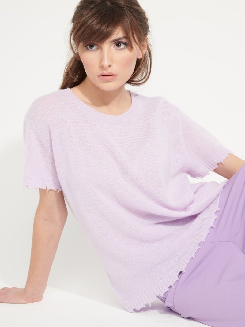 T-shirt col rond femme 100% cachemire déjaugé - AVA 6 Mauve lilas - Kiabi