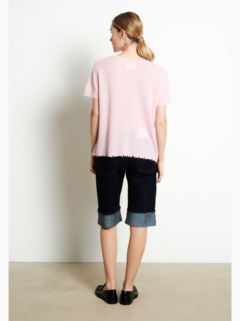 T-shirt col rond femme 100% cachemire déjaugé - AVA 6 Rose clair - Kiabi