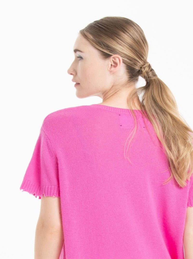 T-shirt col rond femme 100% cachemire déjaugé - AVA 6 Rose - Kiabi