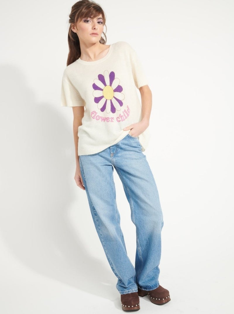 T-shirt col rond femme 100% cachemire déjaugé  - AVA 8 Blanc Ecru - Kiabi