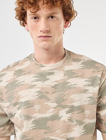 T-shirt col rond imprimé 'camouflage' en coton