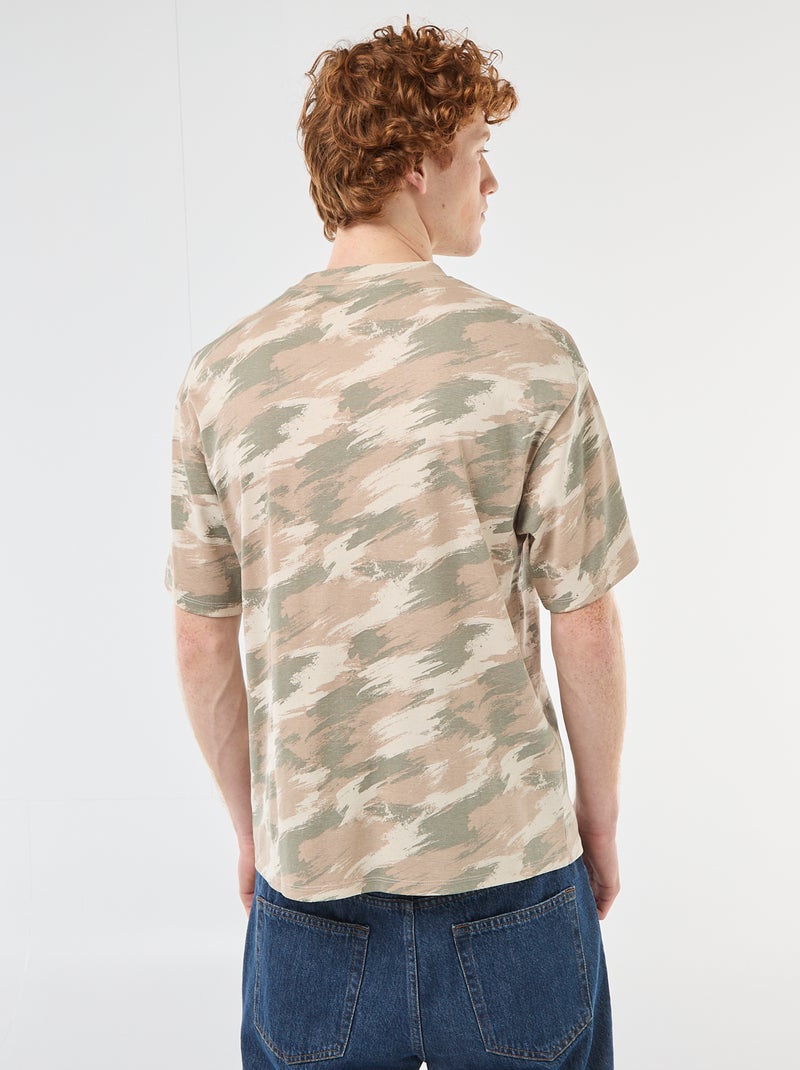 T-shirt col rond imprimé 'camouflage' en coton Vert - Kiabi