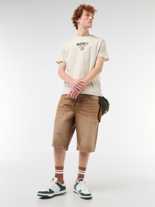 T-shirt col rond imprimé en coton - Kiabi