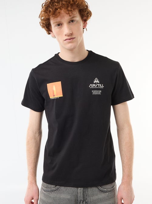 T-shirt col rond imprimé en coton - Kiabi