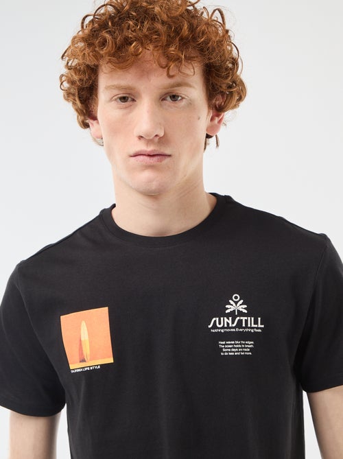 T-shirt col rond imprimé en coton - Kiabi