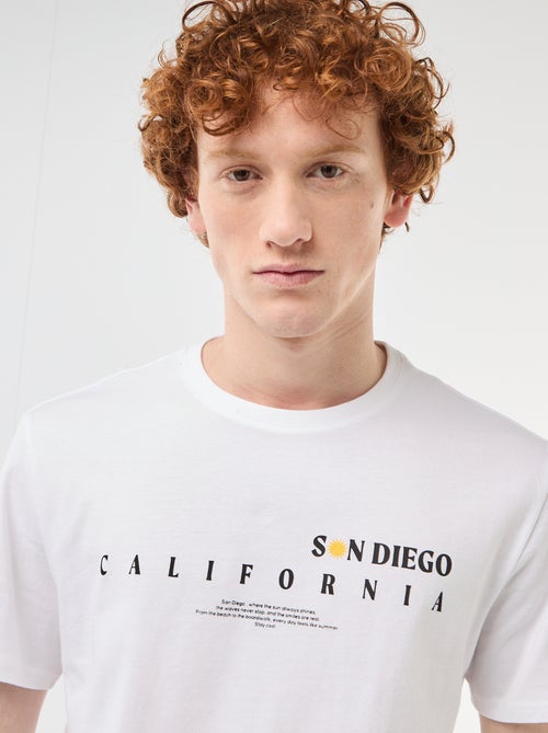 T-shirt col rond imprimé en coton - Kiabi