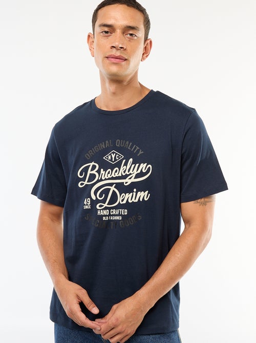 T-shirt col rond imprimé en coton - Kiabi