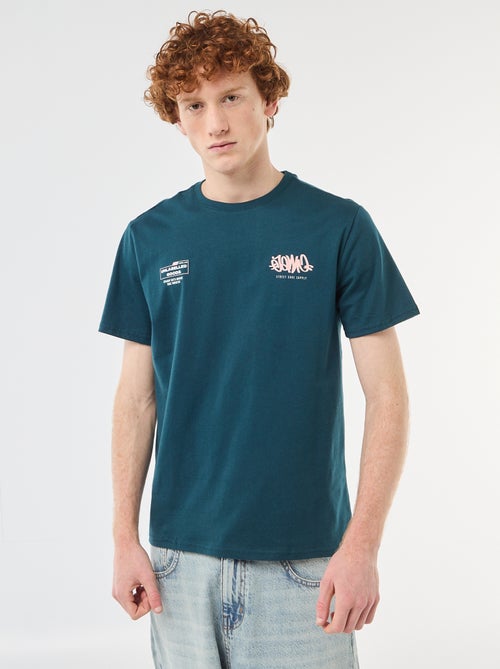 T-shirt col rond imprimé en coton - Kiabi