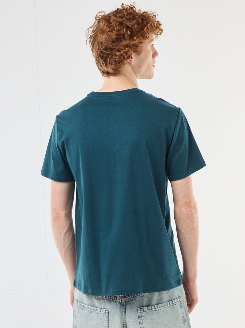 T-shirt col rond imprimé en coton Bleu - Kiabi