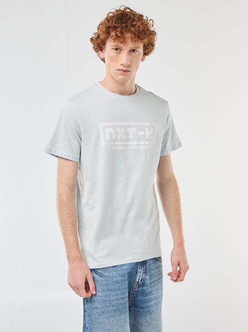 T-shirt col rond imprimé en coton - Kiabi