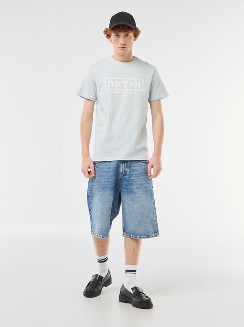 T-shirt col rond imprimé en coton - Kiabi