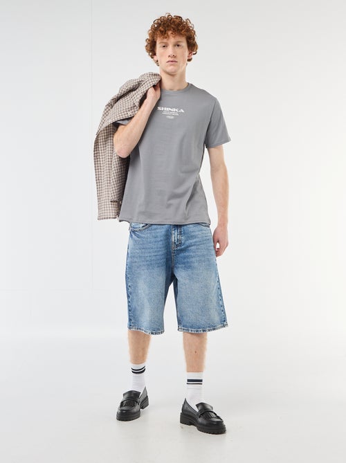 T-shirt col rond imprimé en coton - Kiabi