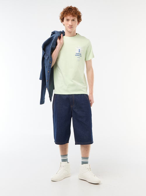 T-shirt col rond imprimé en coton - Kiabi