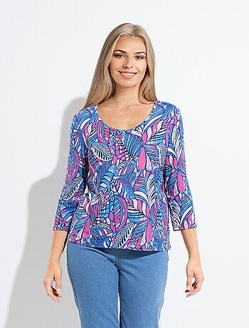 T-shirt col rond imprimé patchwork
