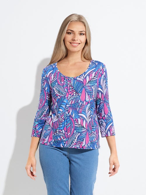 T-shirt col rond imprimé patchwork - Kiabi