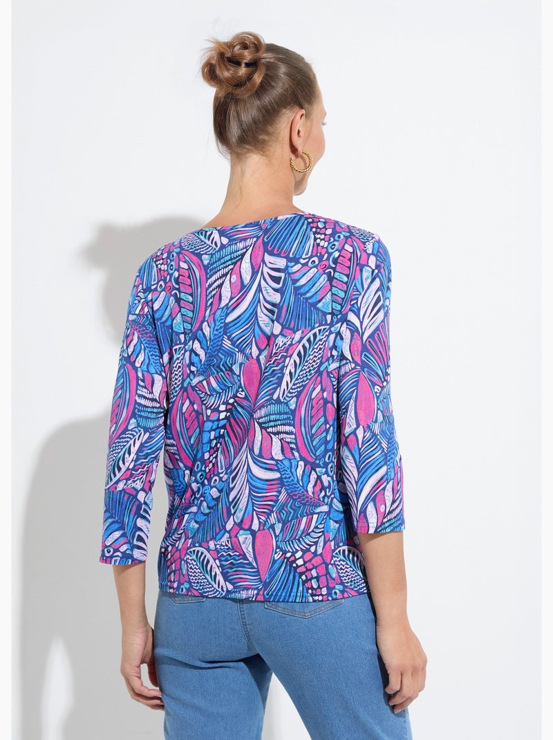 T-shirt col rond imprimé patchwork Bleu Rose - Kiabi
