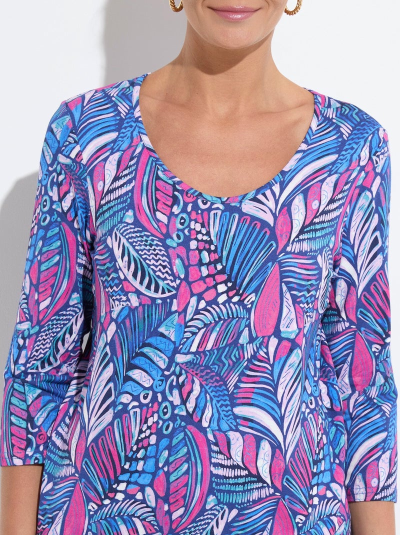 T-shirt col rond imprimé patchwork Bleu Rose - Kiabi