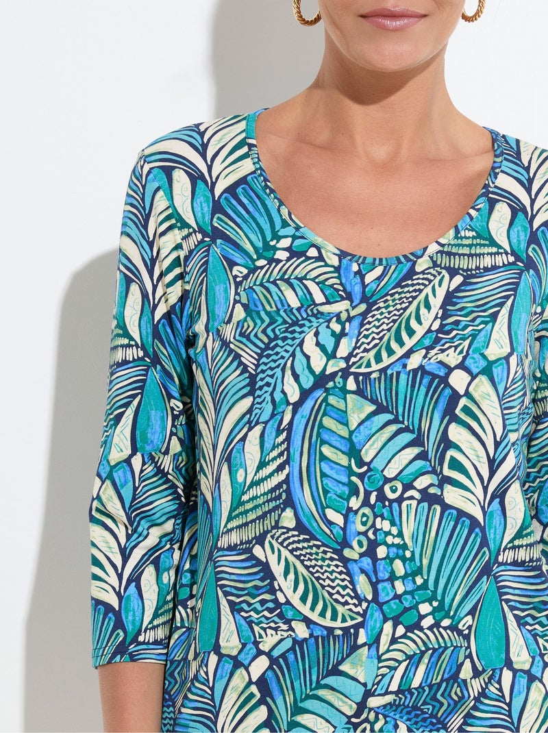 T-shirt col rond imprimé patchwork Bleu Vert - Kiabi