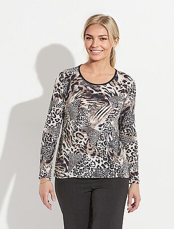 T-shirt col rond imprimé patchwork peau de bête