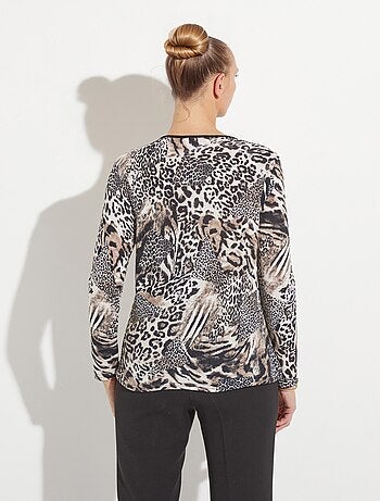 T-shirt col rond imprimé patchwork peau de bête