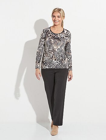 T-shirt col rond imprimé patchwork peau de bête