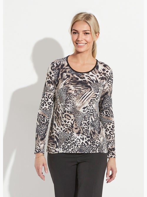 T-shirt col rond imprimé patchwork peau de bête - Kiabi