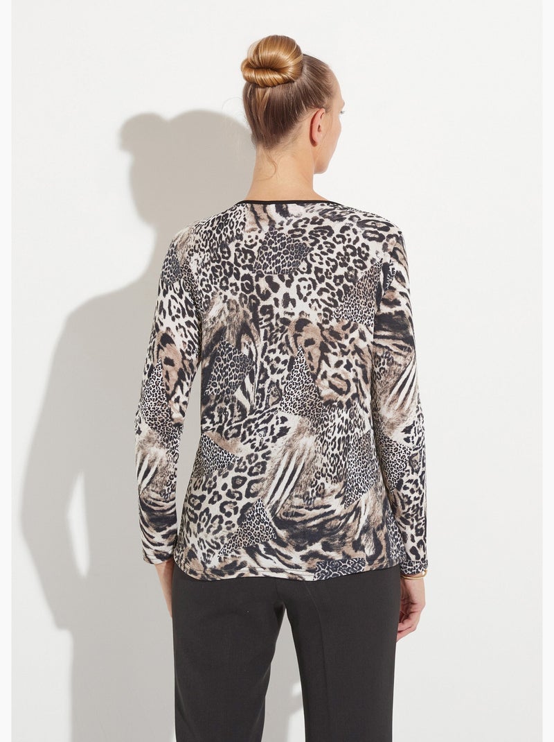 T-shirt col rond imprimé patchwork peau de bête Beige/Noir - Kiabi