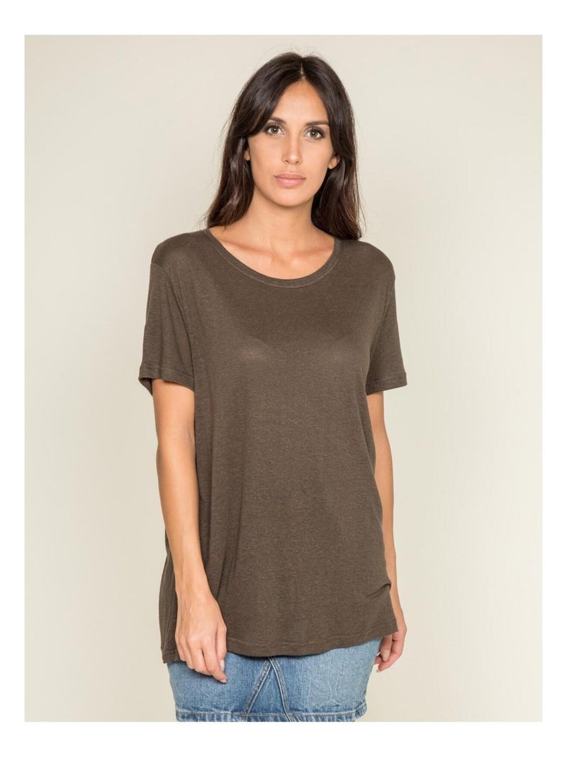 T-shirt col rond lin FREDILLE Kaki - Kiabi