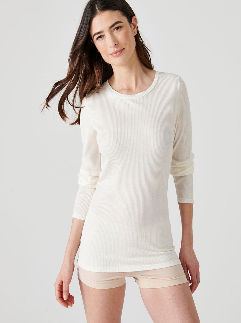 T-shirt col rond maille côtelée Thermolactyl - Damart Blanc cassé - Kiabi
