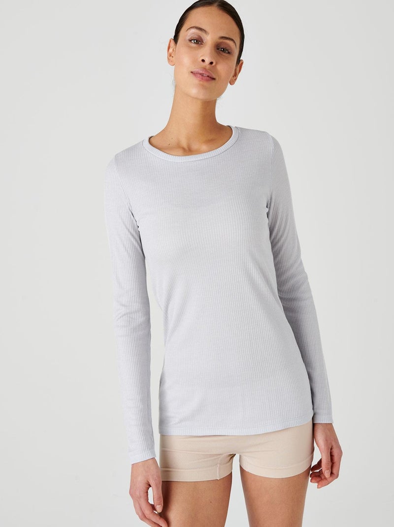 T-shirt col rond maille côtelée Thermolactyl - Damart Gris perle - Kiabi