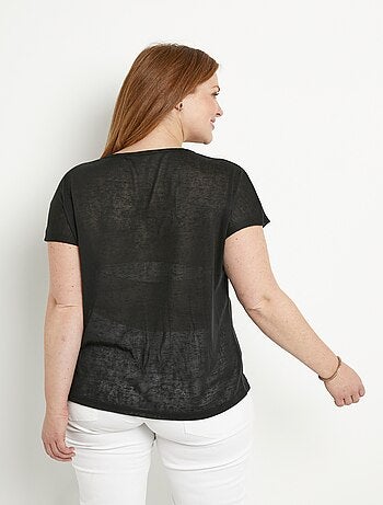 T-shirt col rond maille flammée motif doré