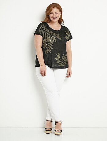T-shirt col rond maille flammée motif doré