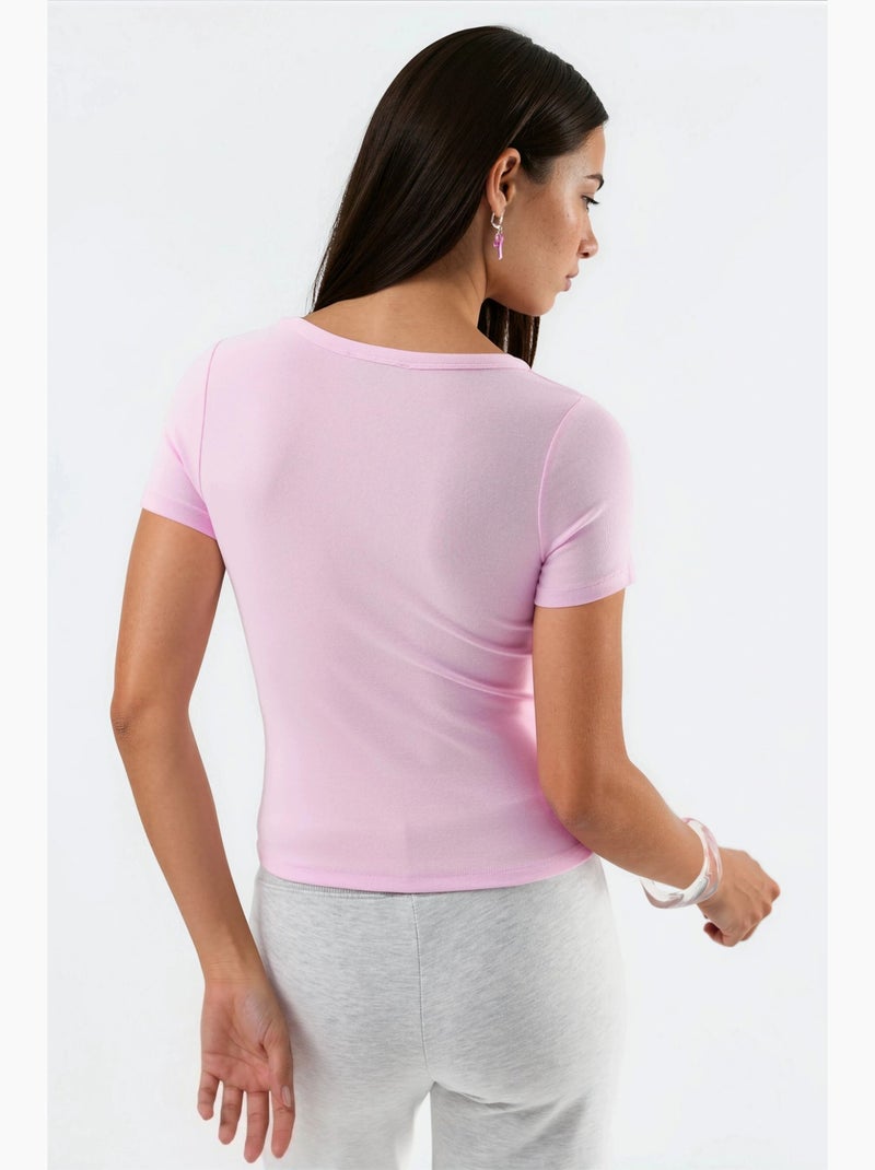 T-shirt col rond maille manches courtes boutons busem Rose pâle - Kiabi