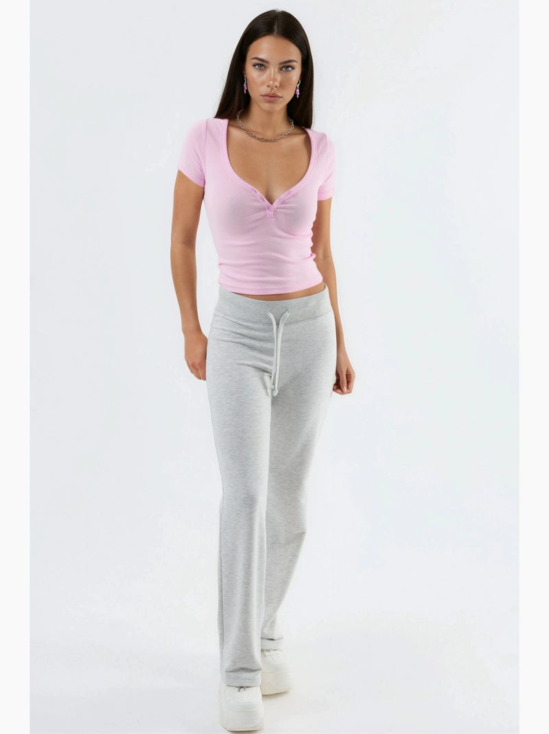 T-shirt col rond maille manches courtes boutons busem Rose pâle - Kiabi