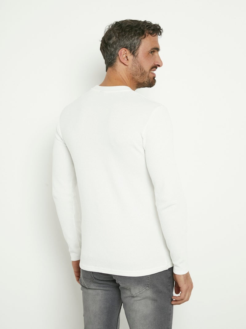 T-shirt col rond maille texturée épaisse Blanc - Kiabi