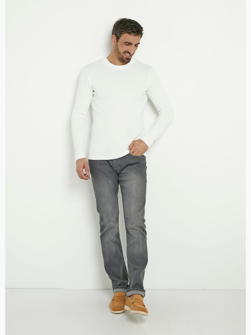 T-shirt col rond maille texturée épaisse Blanc - Kiabi