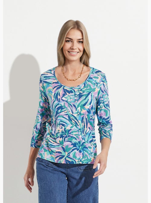 T-shirt col rond manches 3/4 imprimé - Kiabi