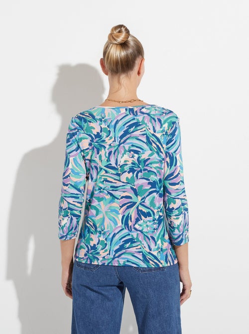T-shirt col rond manches 3/4 imprimé - Kiabi