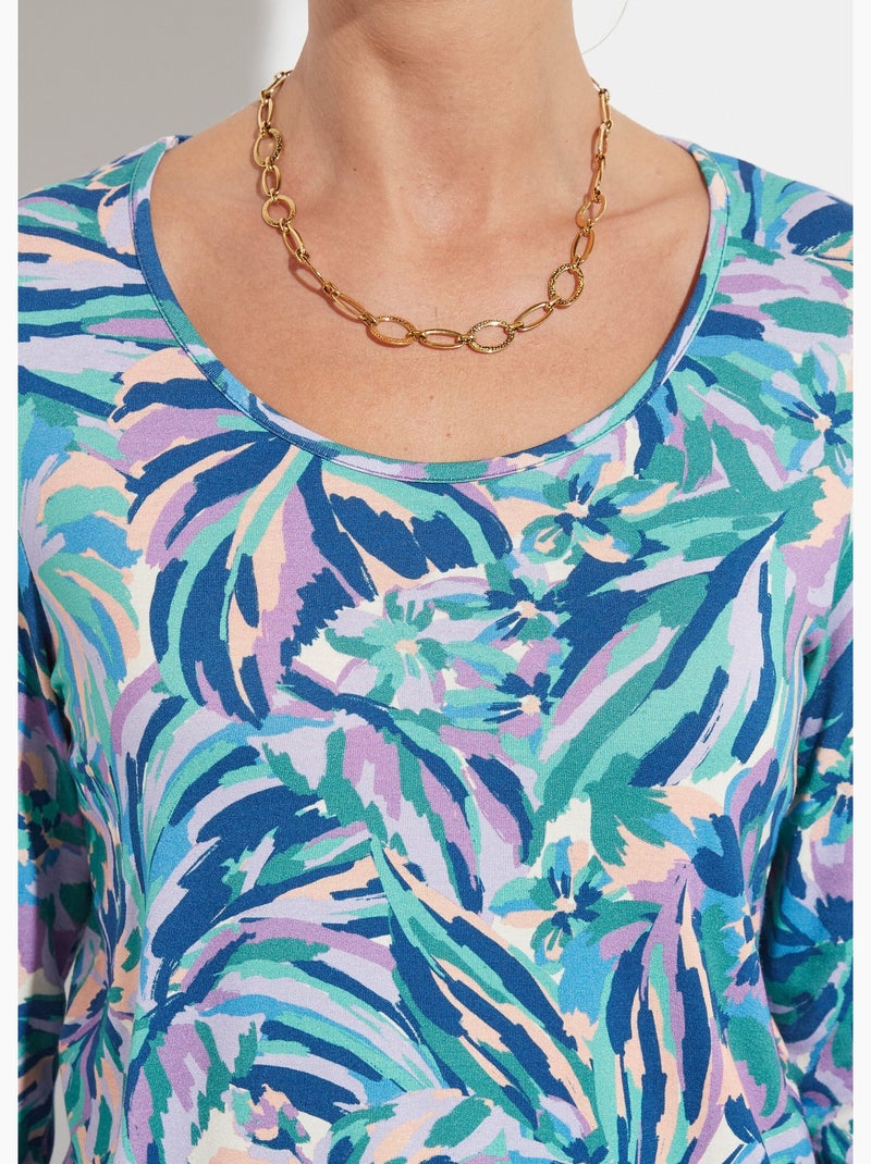 T-shirt col rond manches 3/4 imprimé Multicolore - Kiabi