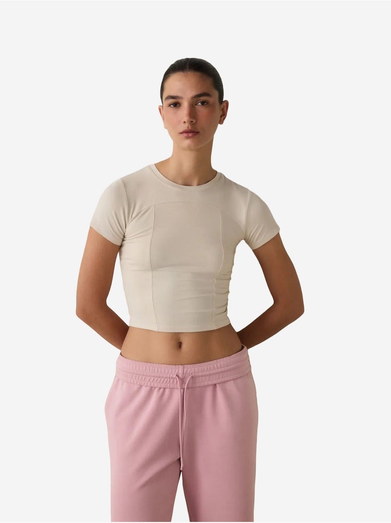 T-shirt col rond, manches courtes, coupe slim en modal penti Beige argile - Kiabi