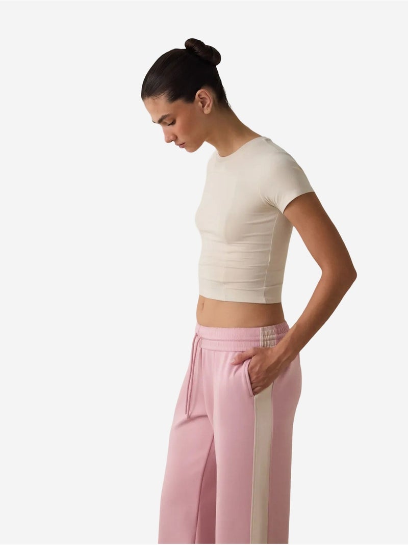 T-shirt col rond, manches courtes, coupe slim en modal penti Beige argile - Kiabi