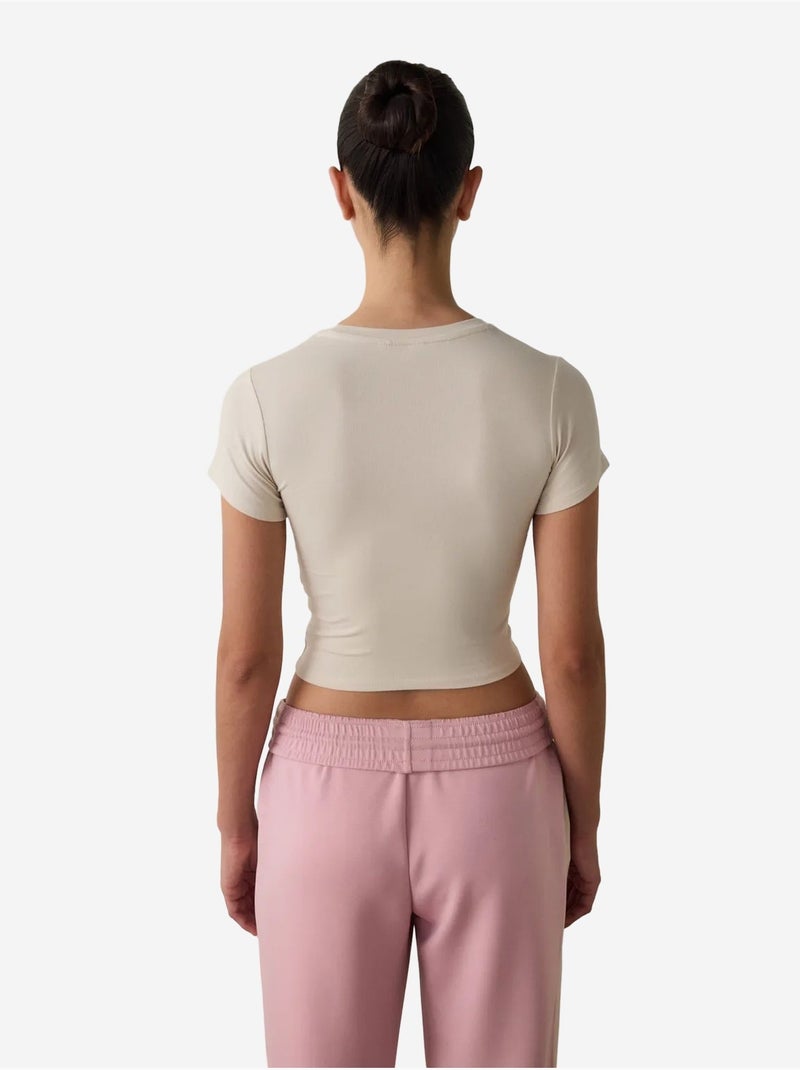 T-shirt col rond, manches courtes, coupe slim en modal penti Beige argile - Kiabi