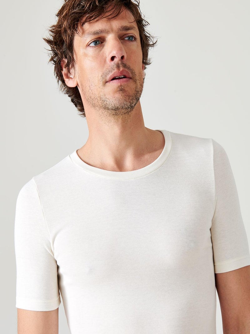 T-shirt col rond manches courtes fine côte Thermolactyl - Damart Blanc - Kiabi