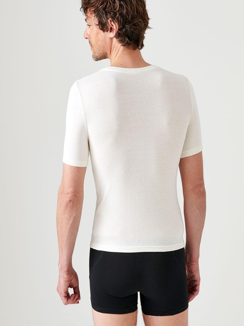 T-shirt col rond manches courtes fine côte Thermolactyl - Damart Blanc - Kiabi