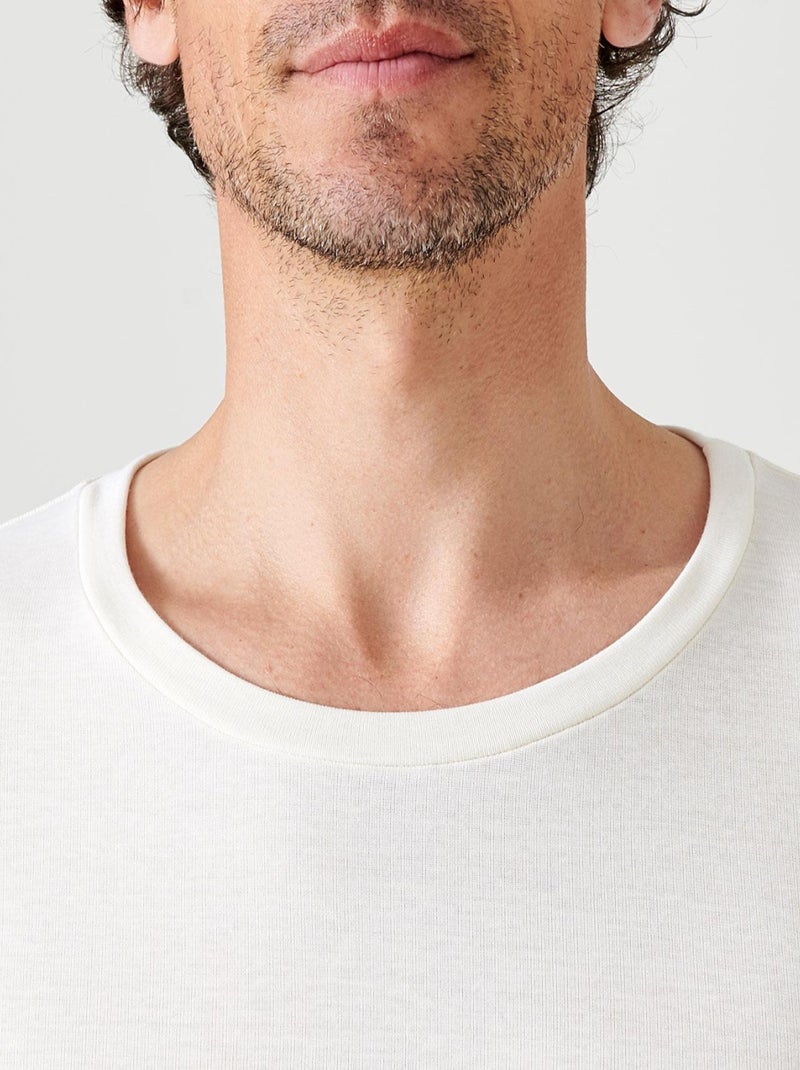 T-shirt col rond manches courtes fine côte Thermolactyl - Damart Blanc - Kiabi