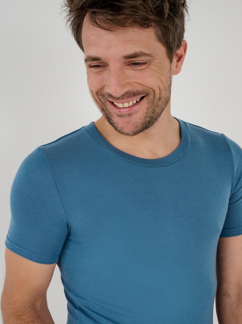 T-shirt col rond manches courtes fine côte Thermolactyl - Damart Bleu gris - Kiabi