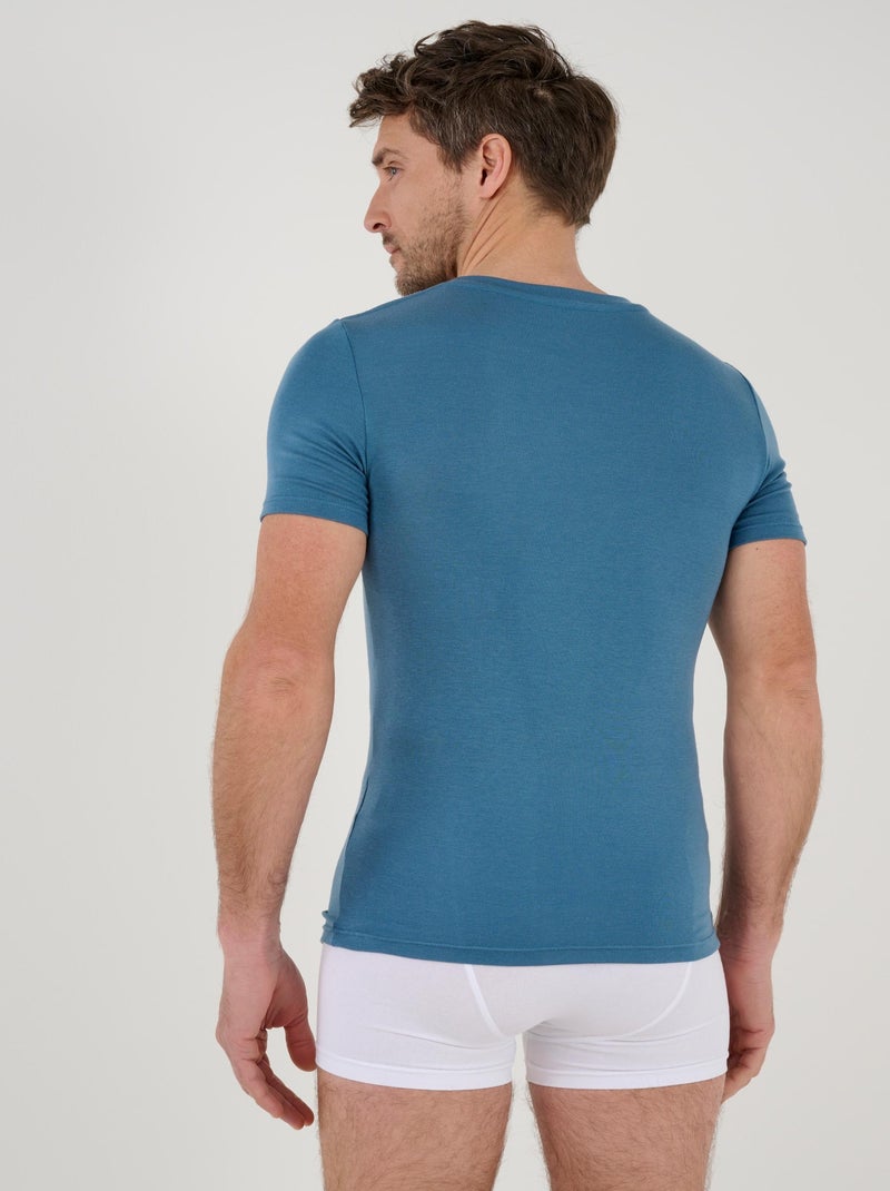 T-shirt col rond manches courtes fine côte Thermolactyl - Damart Bleu gris - Kiabi
